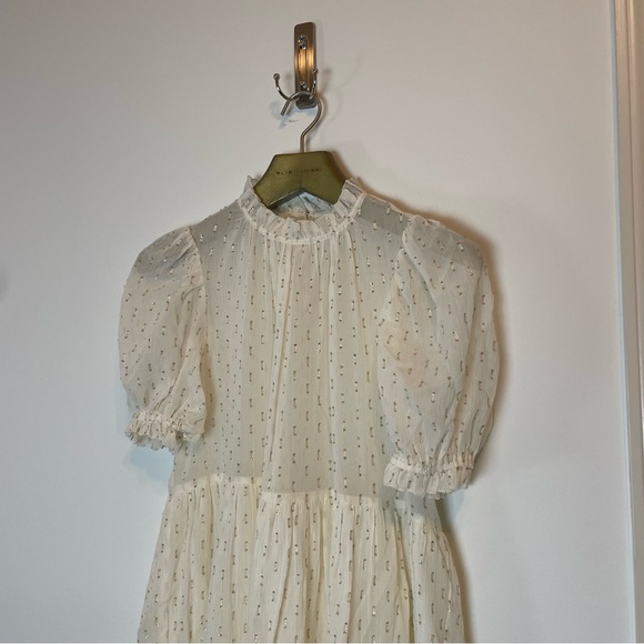 ULLA JOHNSON Dhalia Lurex Tiered Puff Sleeve Metallic Mini Dress \\ 0 - Picture 3 of 10